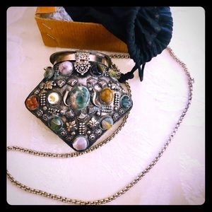 NEW silver/semiprecious stones mini bag crossbody